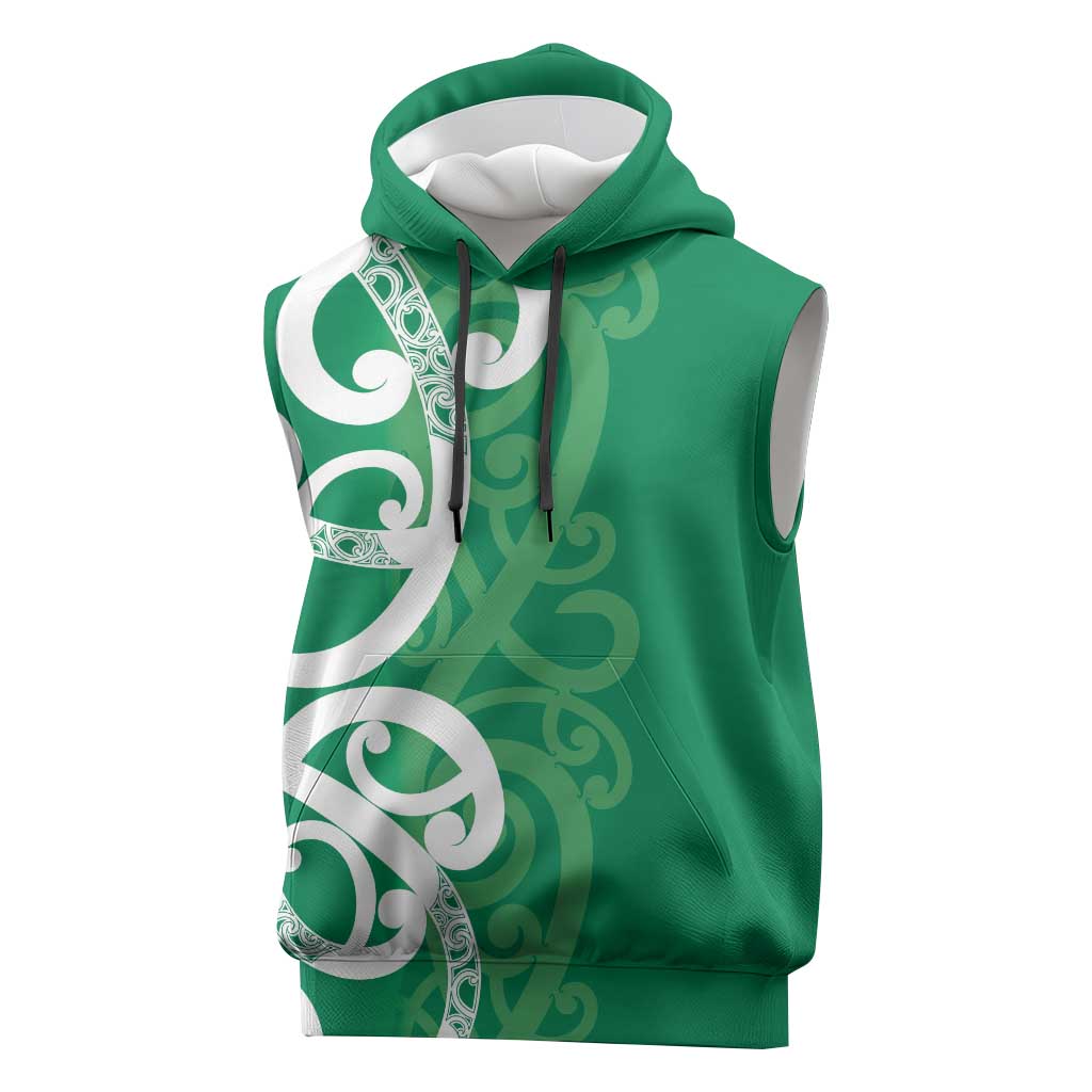 Pounamu Green Maori Sleeveless Hoodie Koru Kowhaiwhai LT7 Green - Polynesian Pride