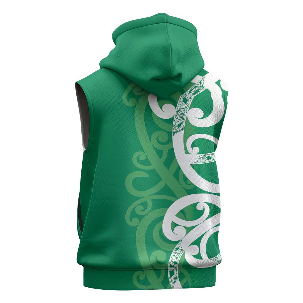 Pounamu Green Maori Sleeveless Hoodie Koru Kowhaiwhai LT7 - Polynesian Pride