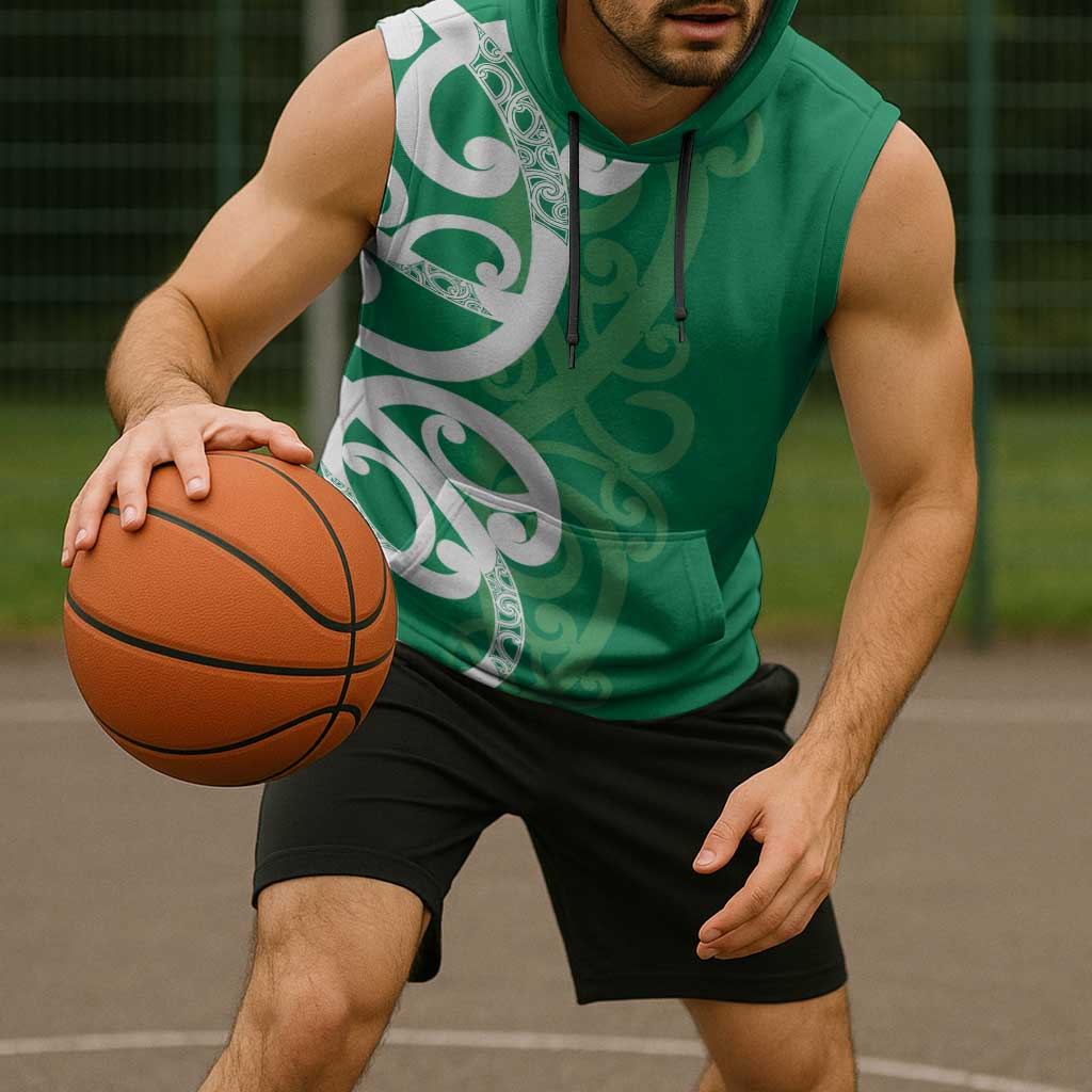 Pounamu Green Maori Sleeveless Hoodie Koru Kowhaiwhai LT7 - Polynesian Pride