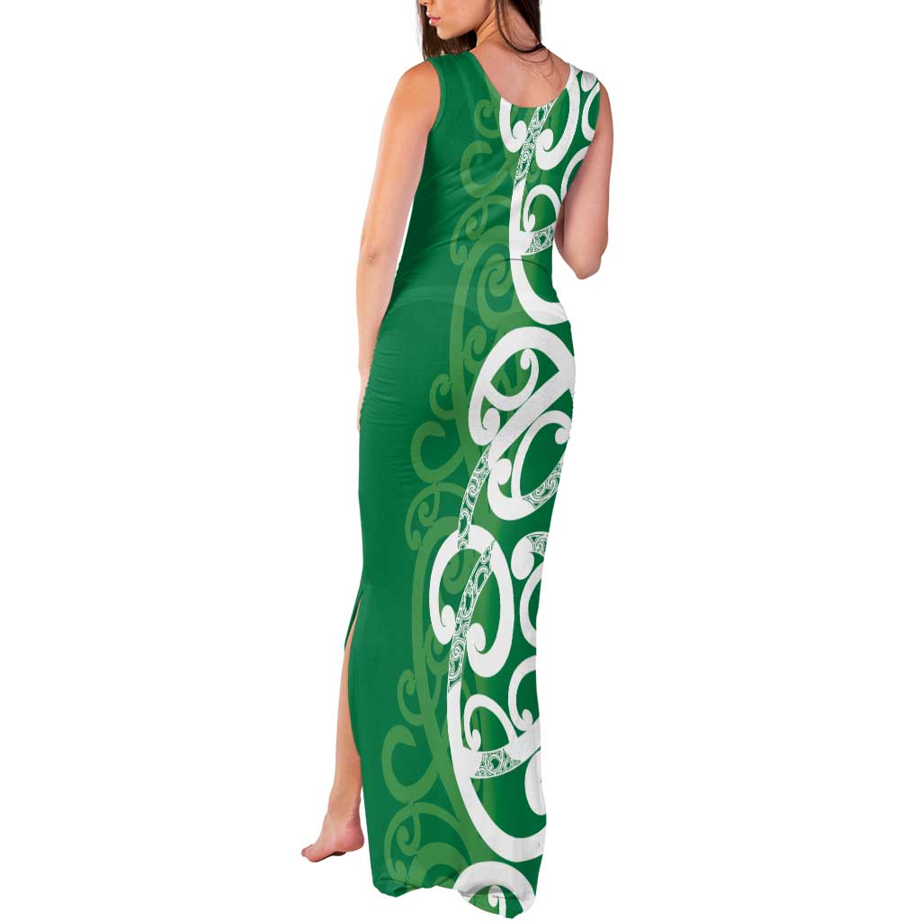 Pounamu Green Maori Tank Maxi Dress Koru Kowhaiwhai - Polynesian Pride
