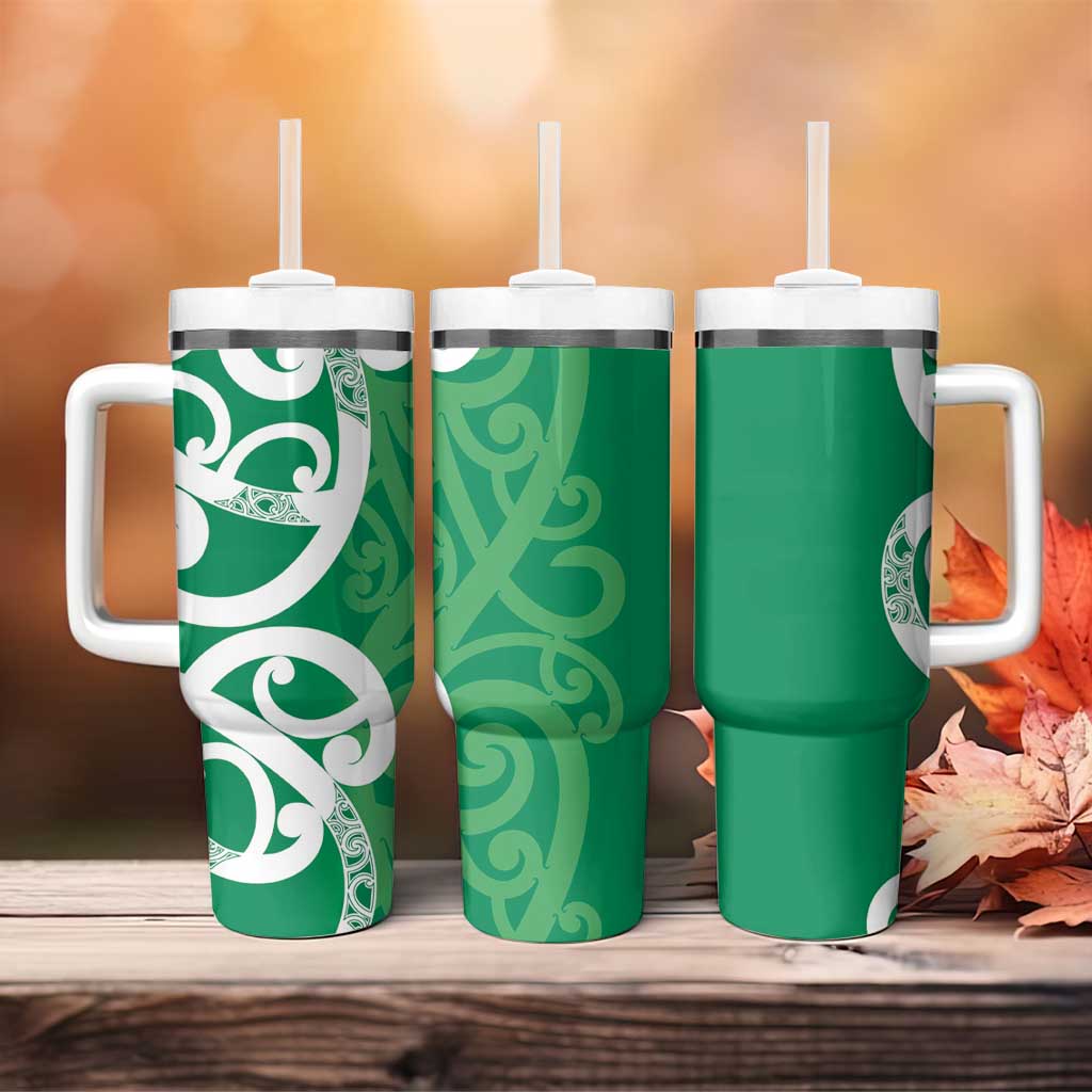 Pounamu Green Maori Tumbler With Handle Koru Kowhaiwhai - Polynesian Pride