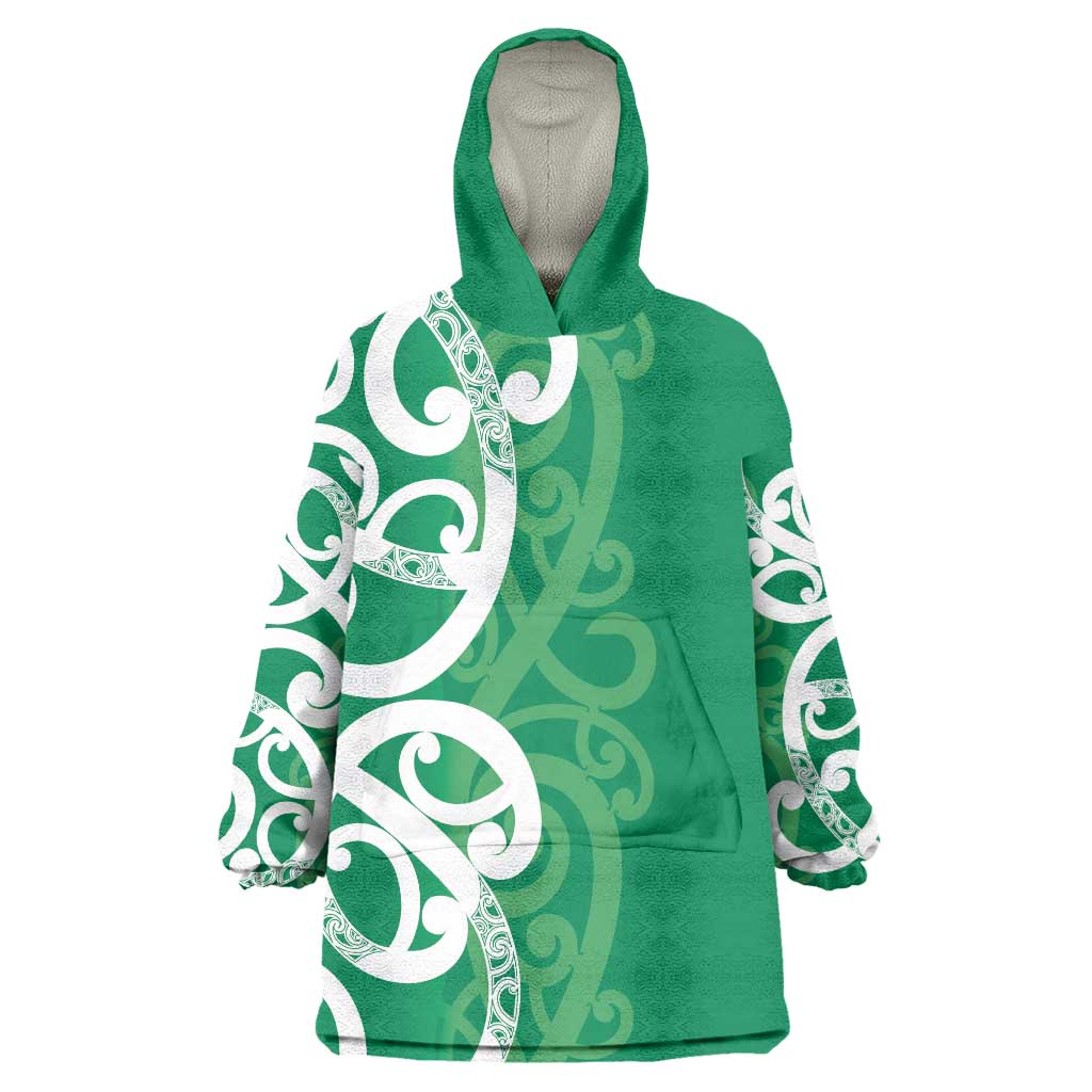 Pounamu Green Maori Wearable Blanket Hoodie Koru Kowhaiwhai - Polynesian Pride