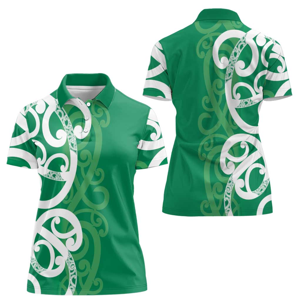 Pounamu Green Maori Women Polo Shirt Koru Kowhaiwhai LT7 - Polynesian Pride