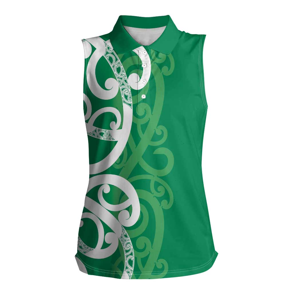 Pounamu Green Maori Women Sleeveless Polo Shirt Koru Kowhaiwhai LT7 Female Green - Polynesian Pride