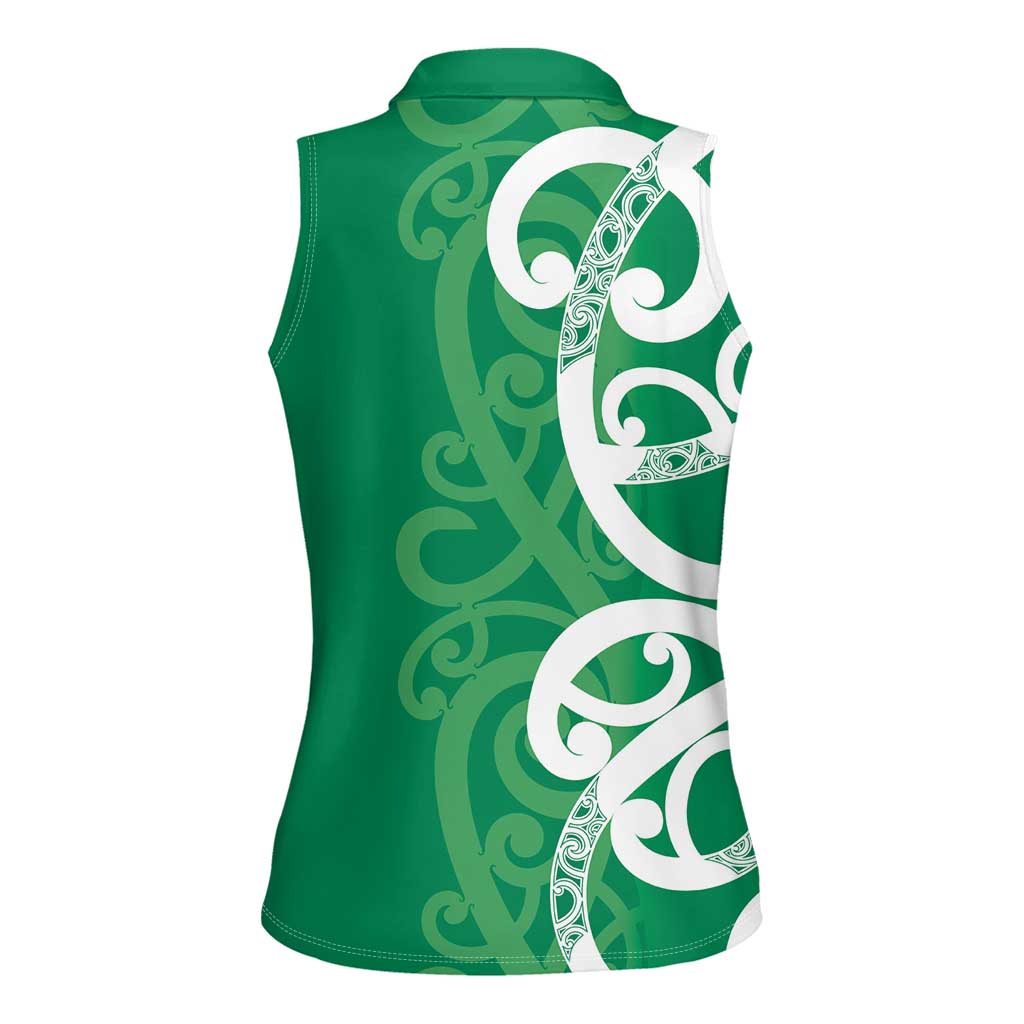 Pounamu Green Maori Women Sleeveless Polo Shirt Koru Kowhaiwhai LT7 - Polynesian Pride