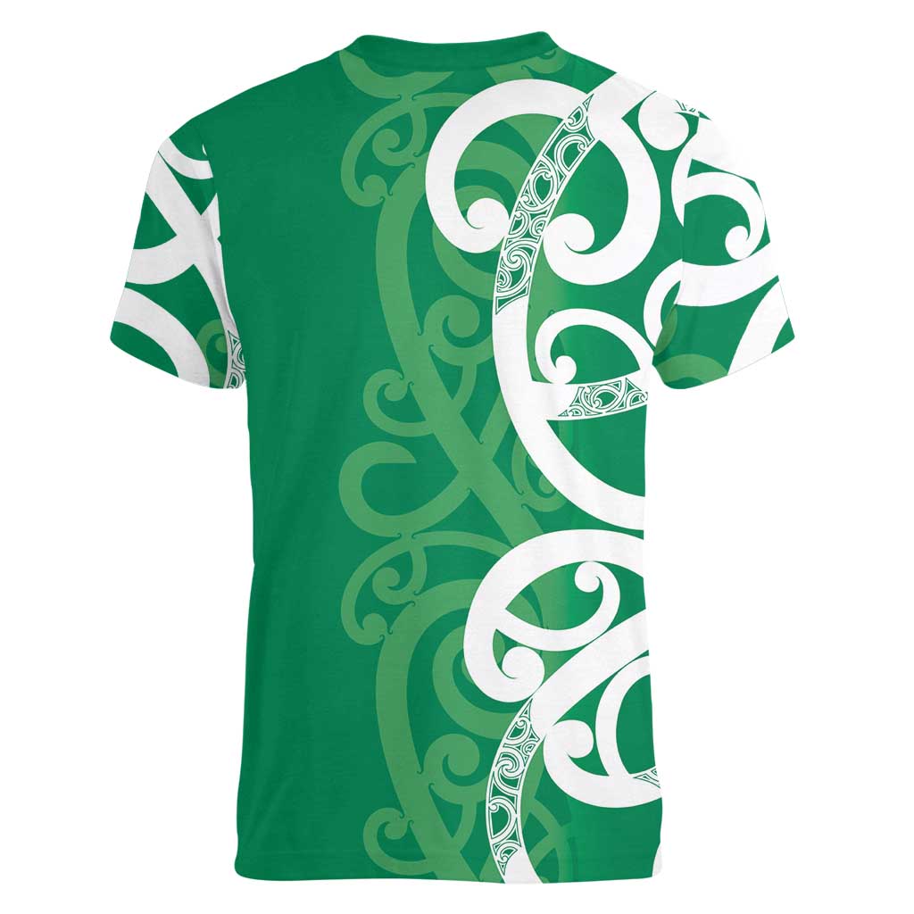 Pounamu Green Maori Women V-Neck T-Shirt Koru Kowhaiwhai LT7 - Polynesian Pride