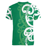 Pounamu Green Maori Women V-Neck T-Shirt Koru Kowhaiwhai LT7 - Polynesian Pride