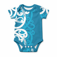 Azure Blue Maori Baby Onesie Koru Kowhaiwhai