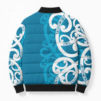 Azure Blue Maori Bomber Puffer Jacket Koru Kowhaiwhai - Polynesian Pride