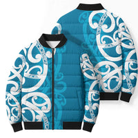 Azure Blue Maori Bomber Puffer Jacket Koru Kowhaiwhai - Polynesian Pride