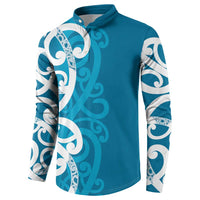 Azure Blue Maori Button Sweatshirt Koru Kowhaiwhai - Polynesian Pride
