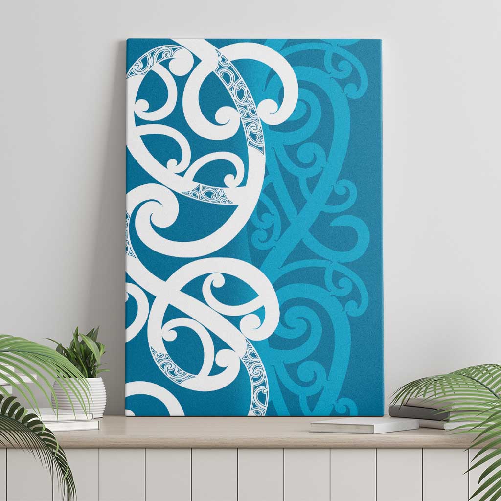 Azure Blue Maori Canvas Wall Art Koru Kowhaiwhai - Polynesian Pride