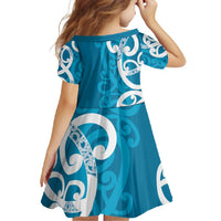 Azure Blue Maori Family Matching Mermaid Dress and Hawaiian Shirt Koru Kowhaiwhai LT7 - Polynesian Pride