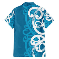 Azure Blue Maori Family Matching Off Shoulder Maxi Dress and Hawaiian Shirt Koru Kowhaiwhai LT7 - Polynesian Pride