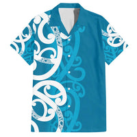 Azure Blue Maori Family Matching Puletasi and Hawaiian Shirt Koru Kowhaiwhai LT7 Dad's Shirt - Short Sleeve Blue - Polynesian Pride