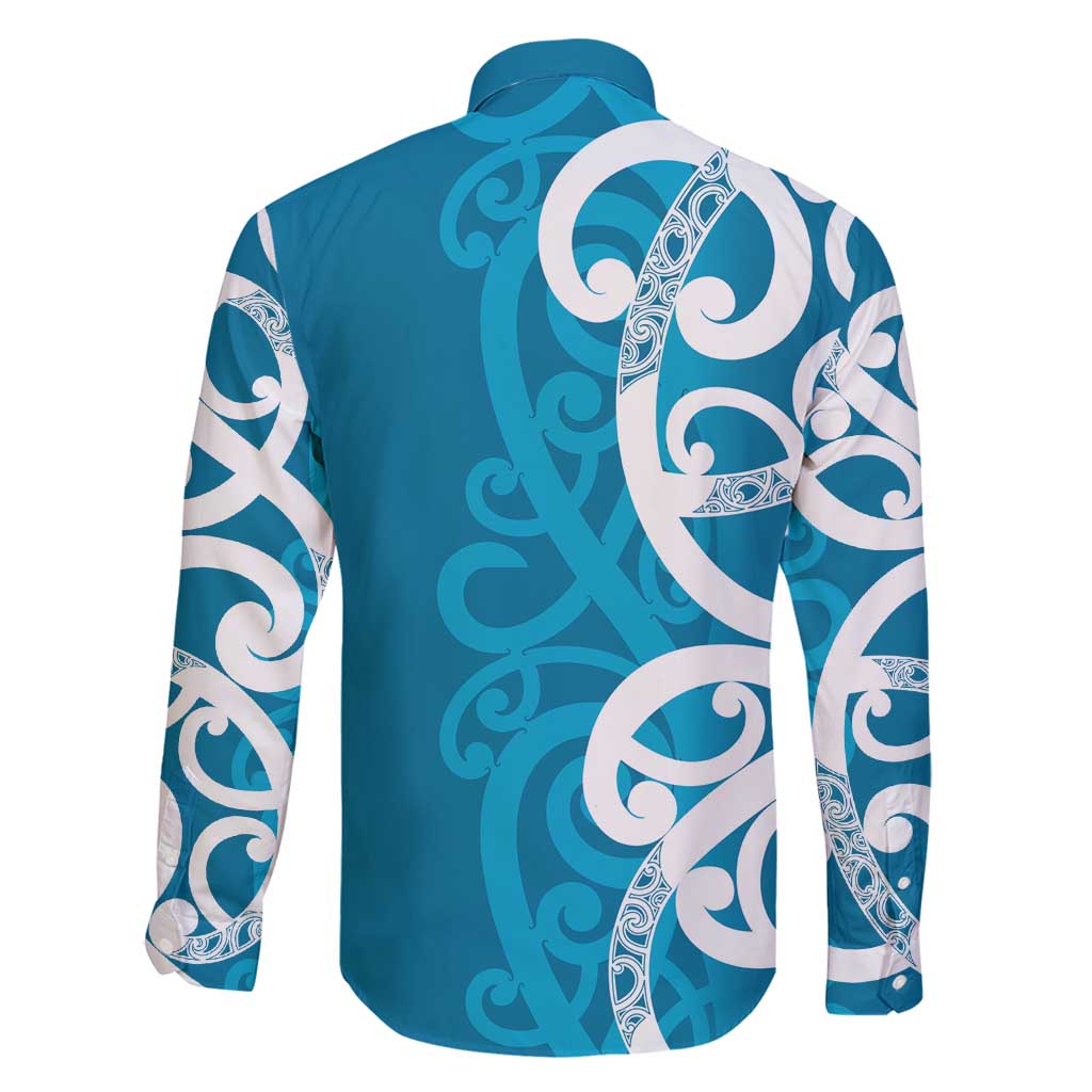 Azure Blue Maori Family Matching Tank Maxi Dress and Hawaiian Shirt Koru Kowhaiwhai LT7 - Polynesian Pride