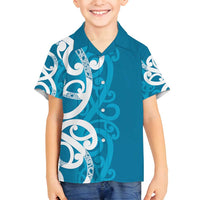 Azure Blue Maori Family Matching Tank Maxi Dress and Hawaiian Shirt Koru Kowhaiwhai LT7 Son's Shirt Blue - Polynesian Pride