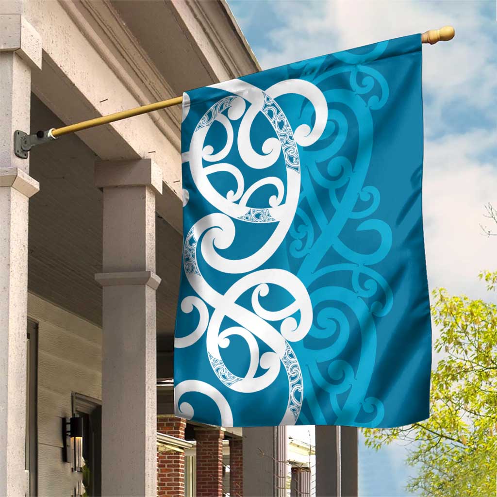 Azure Blue Maori Garden Flag Koru Kowhaiwhai - Polynesian Pride