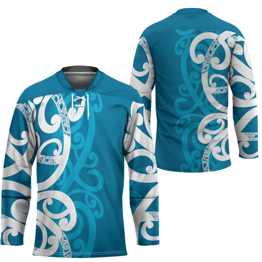 Azure Blue Maori Hockey Jersey Koru Kowhaiwhai - Polynesian Pride