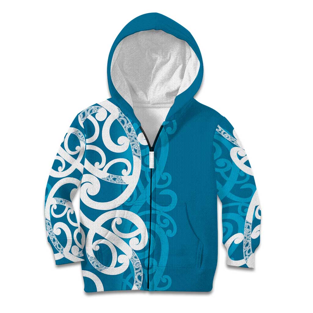 Azure Blue Maori Kid Hoodie Koru Kowhaiwhai - Polynesian Pride