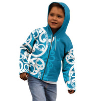 Azure Blue Maori Kid Hoodie Koru Kowhaiwhai - Polynesian Pride