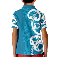 Azure Blue Maori Kid Polo Shirt Koru Kowhaiwhai - Polynesian Pride