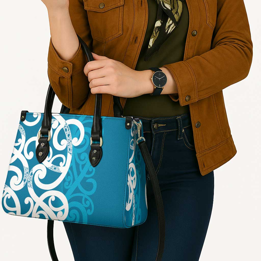 Azure Blue Maori Leather Bag Koru Kowhaiwhai - Polynesian Pride