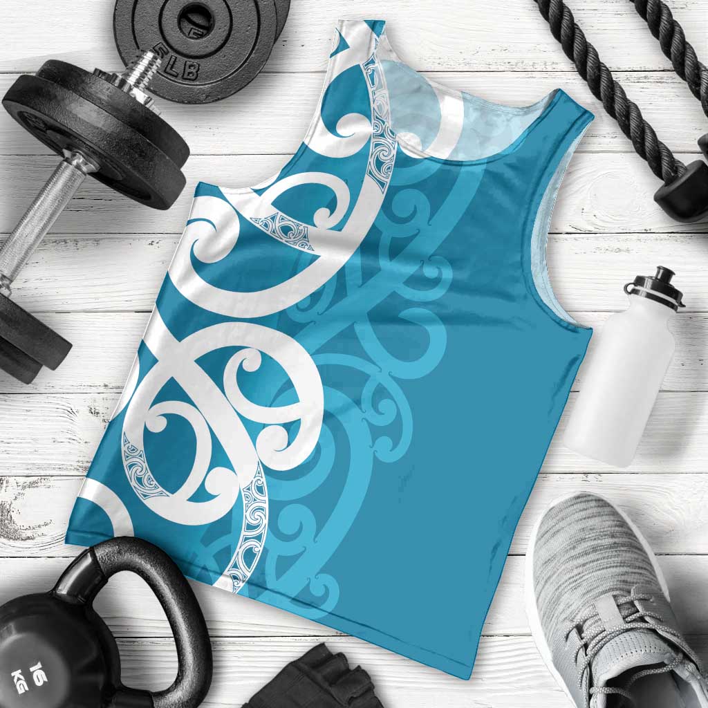 Azure Blue Maori Men Tank Top Koru Kowhaiwhai - Polynesian Pride