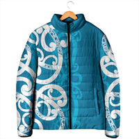 Azure Blue Maori Padded Jacket Koru Kowhaiwhai - Polynesian Pride