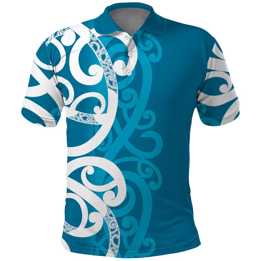 Azure Blue Maori Polo Shirt Koru Kowhaiwhai LT7 Blue - Polynesian Pride