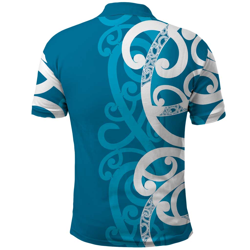 Azure Blue Maori Polo Shirt Koru Kowhaiwhai LT7 - Polynesian Pride