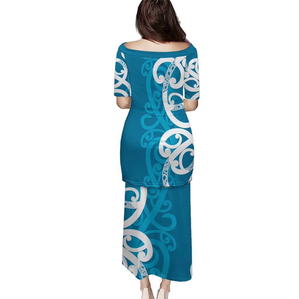 Azure Blue Maori Puletasi Koru Kowhaiwhai - Polynesian Pride