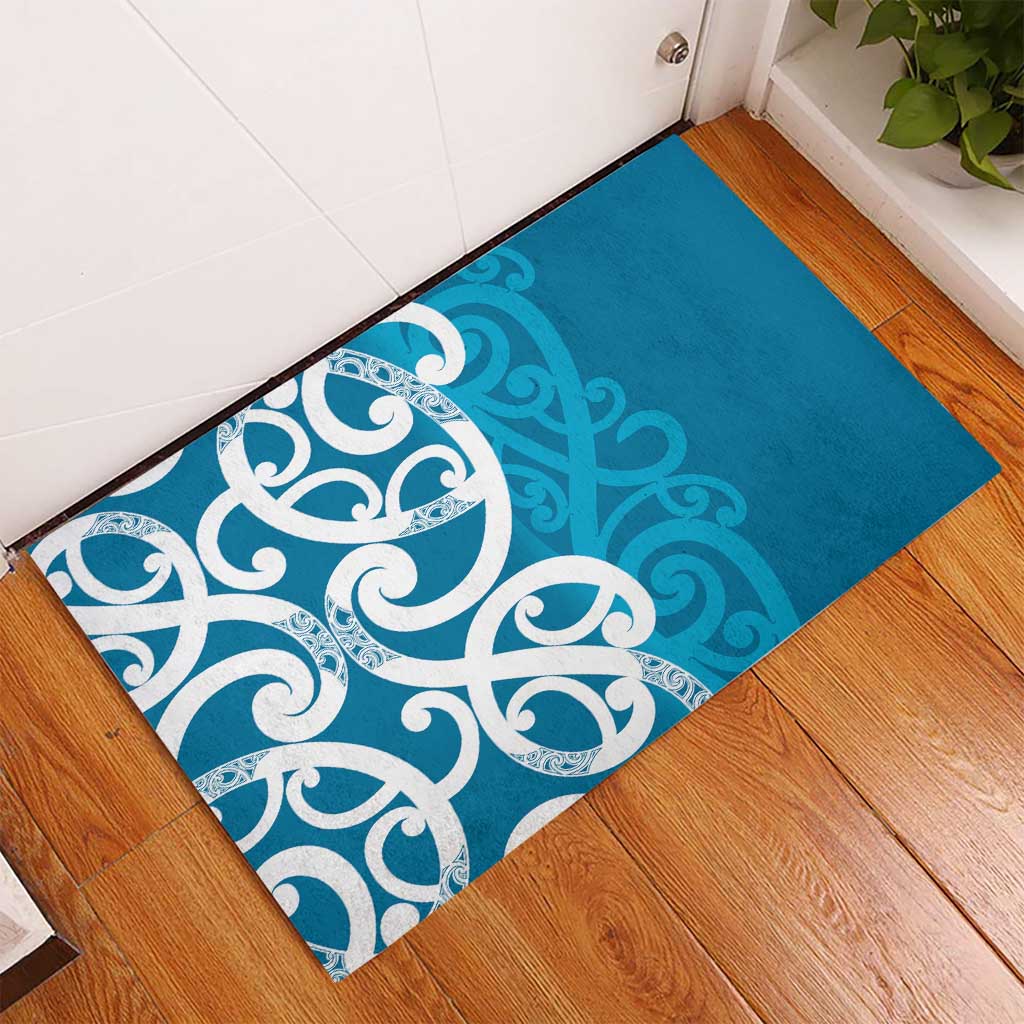 Azure Blue Maori Rubber Doormat Koru Kowhaiwhai - Polynesian Pride