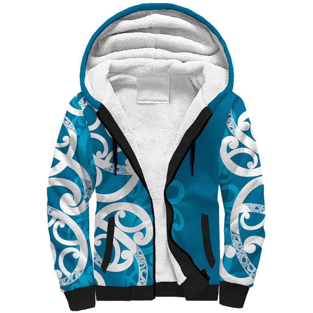 Azure Blue Maori Sherpa Hoodie Koru Kowhaiwhai LT7 Unisex Blue - Polynesian Pride