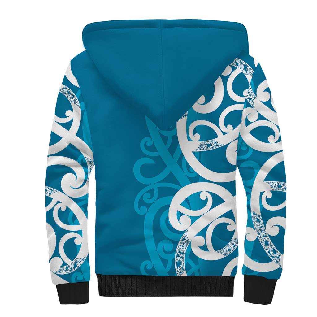 Azure Blue Maori Sherpa Hoodie Koru Kowhaiwhai LT7 - Polynesian Pride