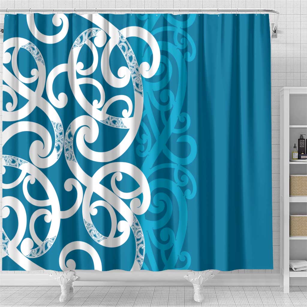 Azure Blue Maori Shower Curtain Koru Kowhaiwhai - Polynesian Pride