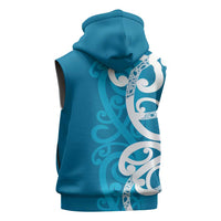 Azure Blue Maori Sleeveless Zip Hoodie Koru Kowhaiwhai - Polynesian Pride
