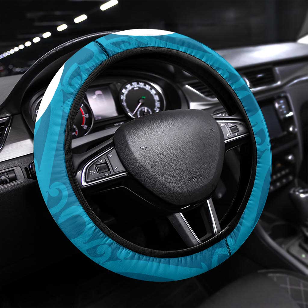 Azure Blue Maori Steering Wheel Cover Koru Kowhaiwhai - Polynesian Pride