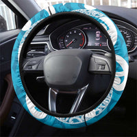 Azure Blue Maori Steering Wheel Cover Koru Kowhaiwhai - Polynesian Pride
