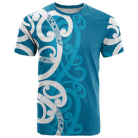 Azure Blue Maori T Shirt Koru Kowhaiwhai LT7 Blue - Polynesian Pride