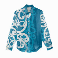 Azure Blue Maori Women Casual Shirt Koru Kowhaiwhai LT7 - Polynesian Pride