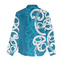 Azure Blue Maori Women Casual Shirt Koru Kowhaiwhai LT7 - Polynesian Pride