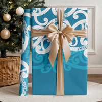 Azure Blue Maori Wrapping Paper Koru Kowhaiwhai