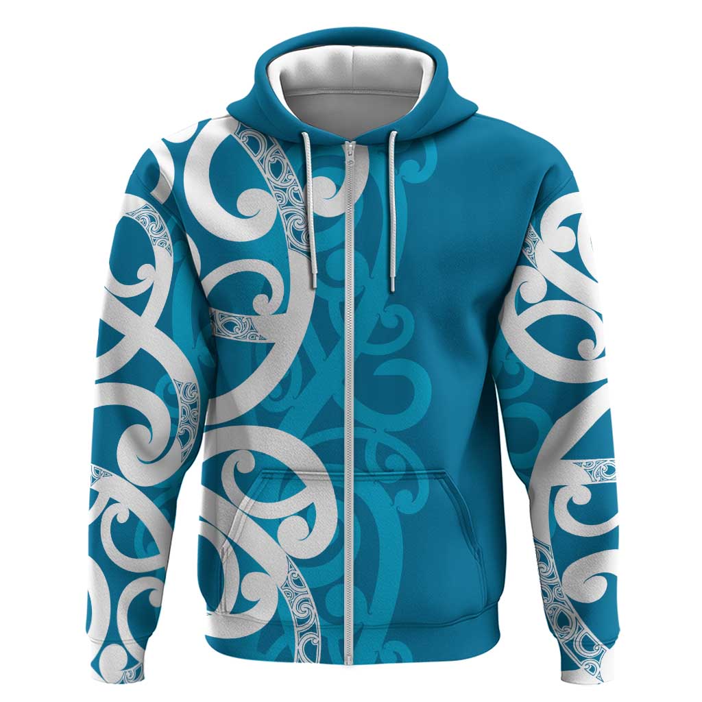 Azure Blue Maori Zip Hoodie Koru Kowhaiwhai LT7 Zip Hoodie Blue - Polynesian Pride