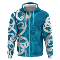 Azure Blue Maori Zip Hoodie Koru Kowhaiwhai LT7 Zip Hoodie Blue - Polynesian Pride