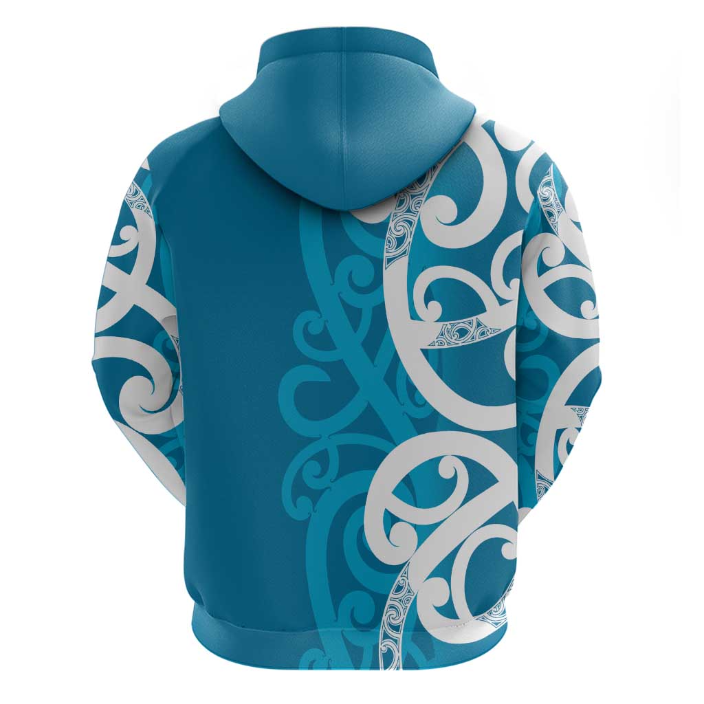 Azure Blue Maori Zip Hoodie Koru Kowhaiwhai LT7 - Polynesian Pride