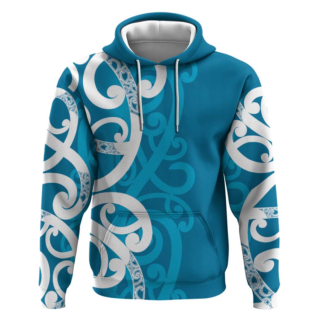 Azure Blue Maori Zip Hoodie Koru Kowhaiwhai LT7 Pullover Hoodie Blue - Polynesian Pride