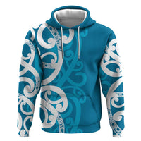 Azure Blue Maori Zip Hoodie Koru Kowhaiwhai LT7 Pullover Hoodie Blue - Polynesian Pride