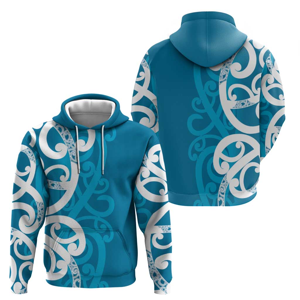 Azure Blue Maori Zip Hoodie Koru Kowhaiwhai LT7 - Polynesian Pride
