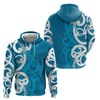 Azure Blue Maori Zip Hoodie Koru Kowhaiwhai LT7 - Polynesian Pride